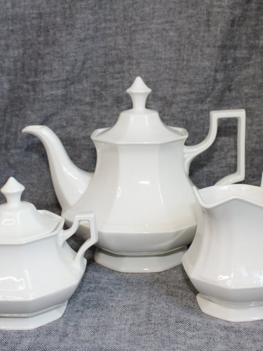 Vintage Johnson Bros English Ironstone Teapot, Creamer, Sugar Bowl Set